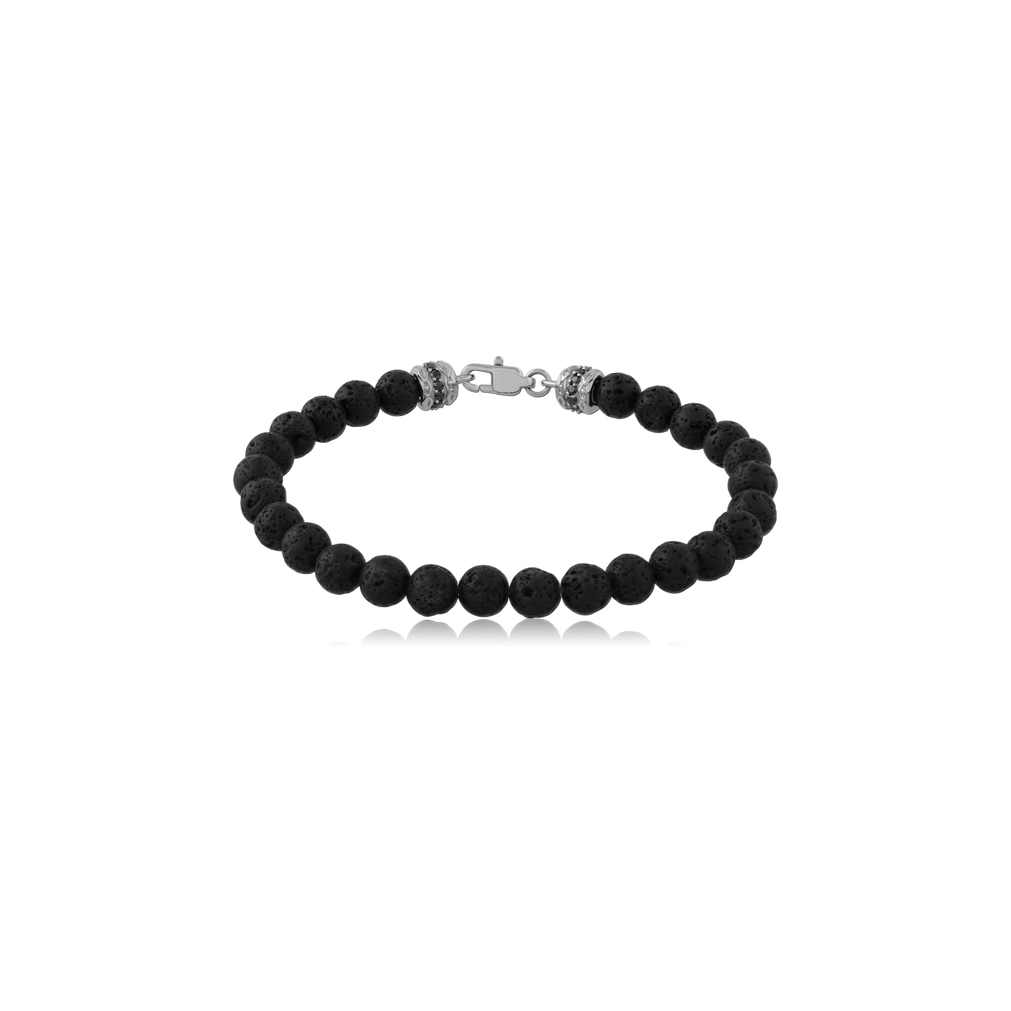 Steel Bracelet Elastic with Black Lava Stone Beads