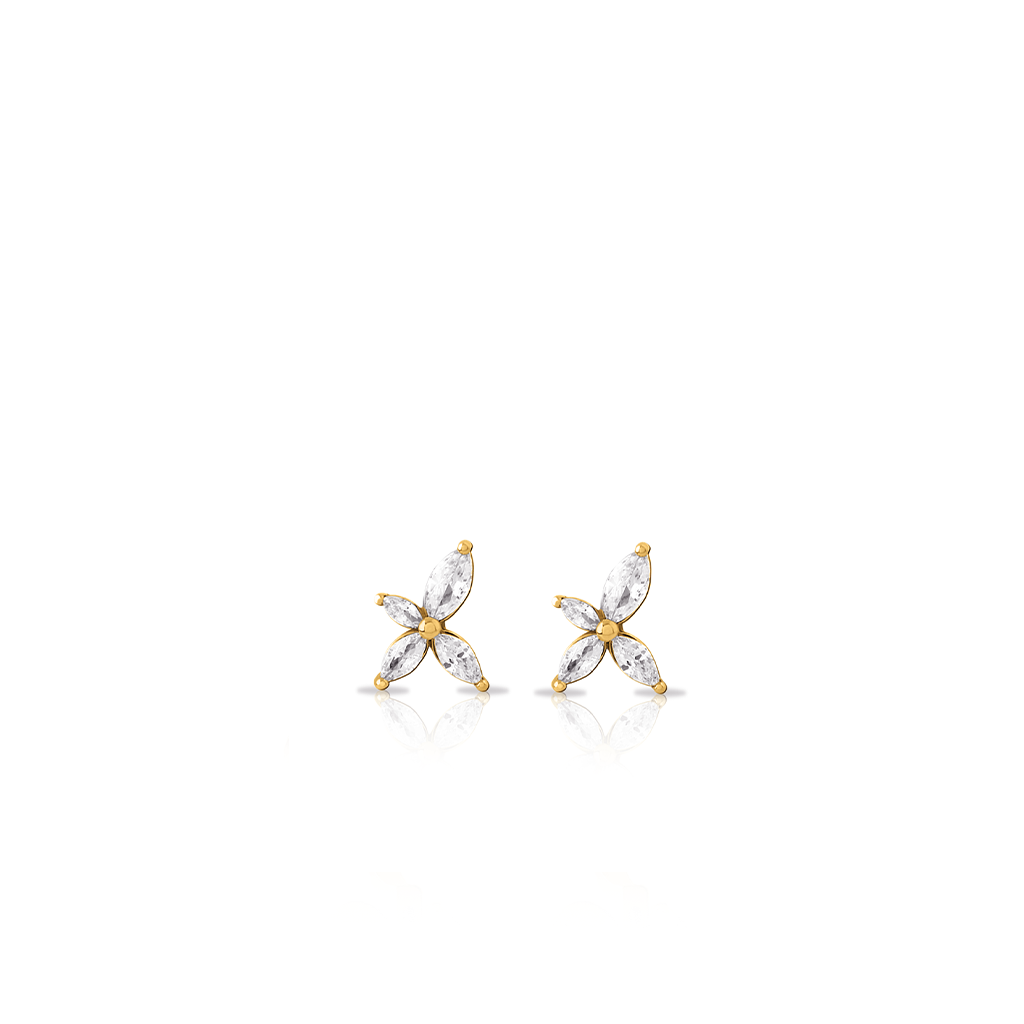 18k V-Gold 4 Petal Earrings - Pair