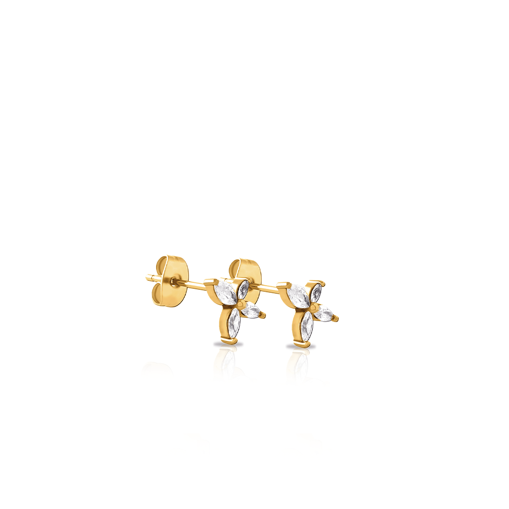 18k V-Gold 4 Petal Earrings - Pair