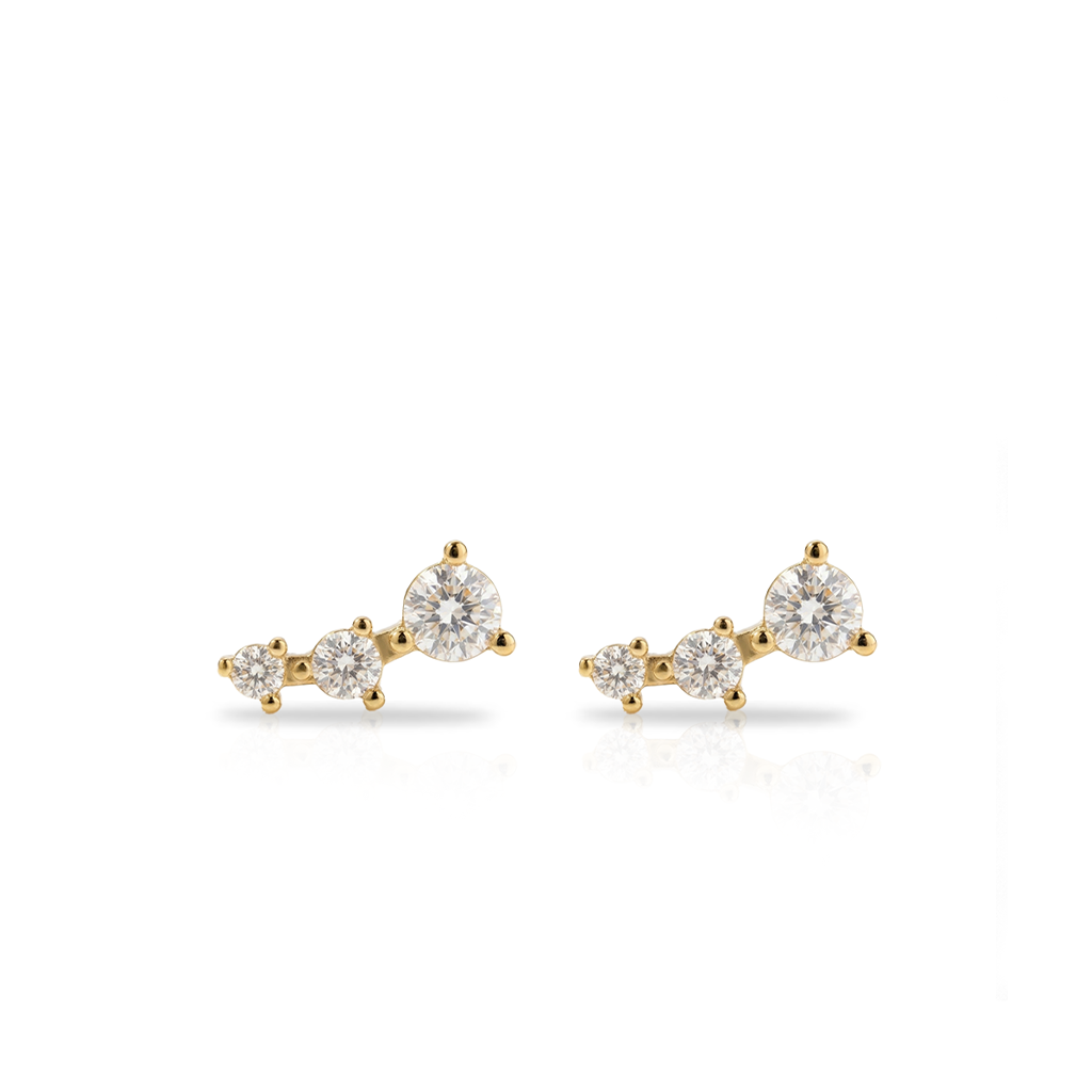 18k V-Gold Curved Trio Earrings - Pair