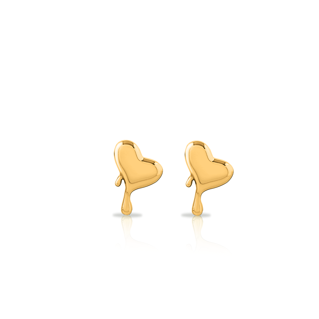 18k V-Gold Drip Heart Earrings - Pair