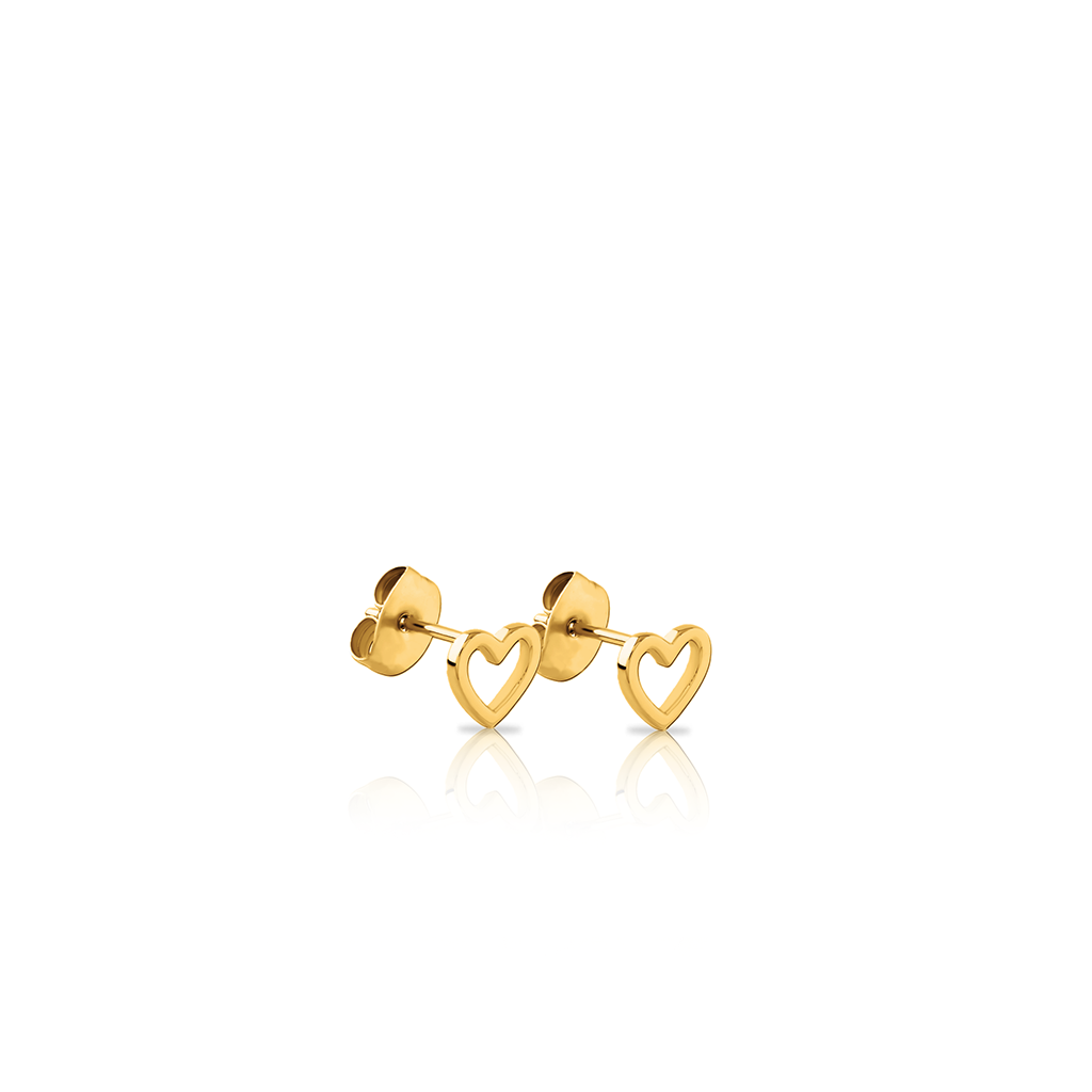 18k V-Gold Hollow Heart Earrings - Pair
