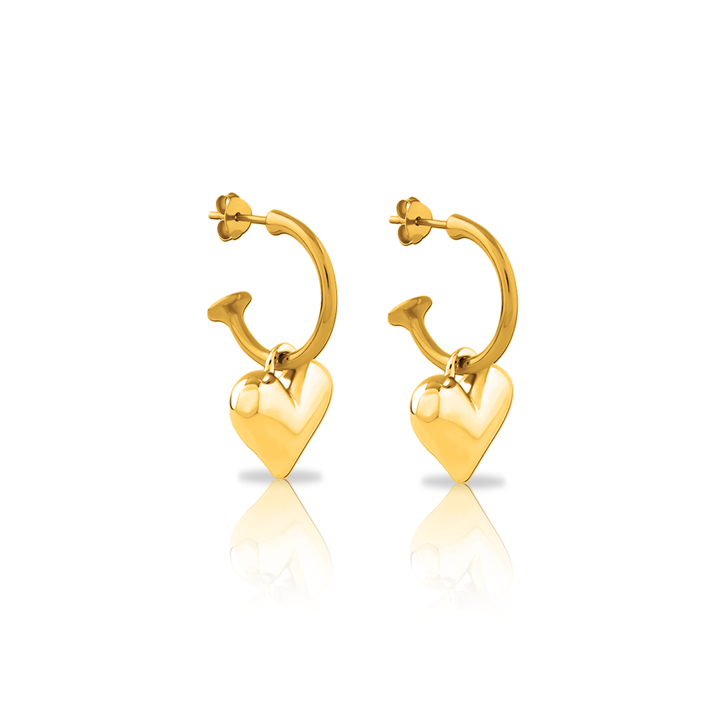 18k V-Gold Heart Drop Earrings - Pair