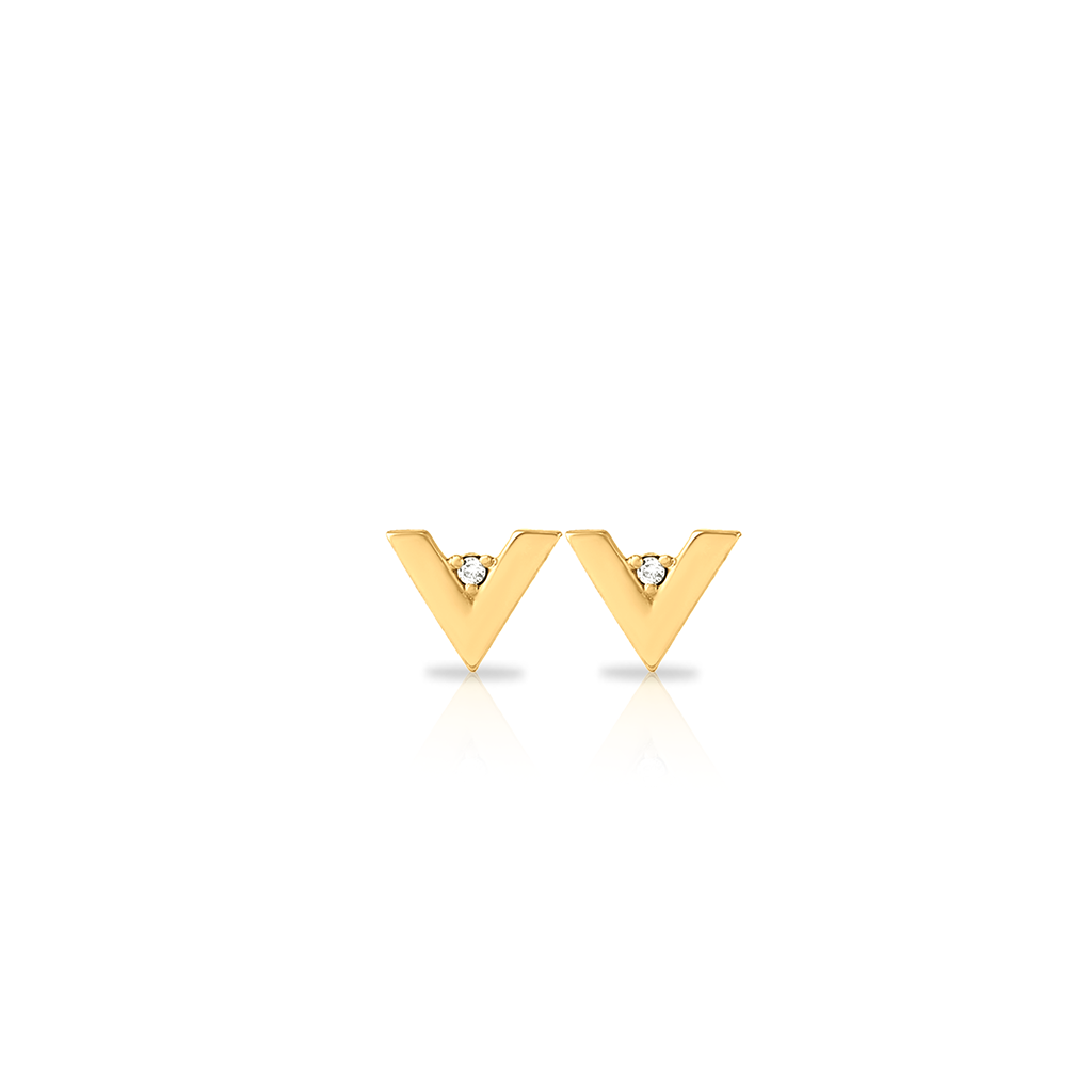 18k V-Gold Jewelled V Earrings - Pair