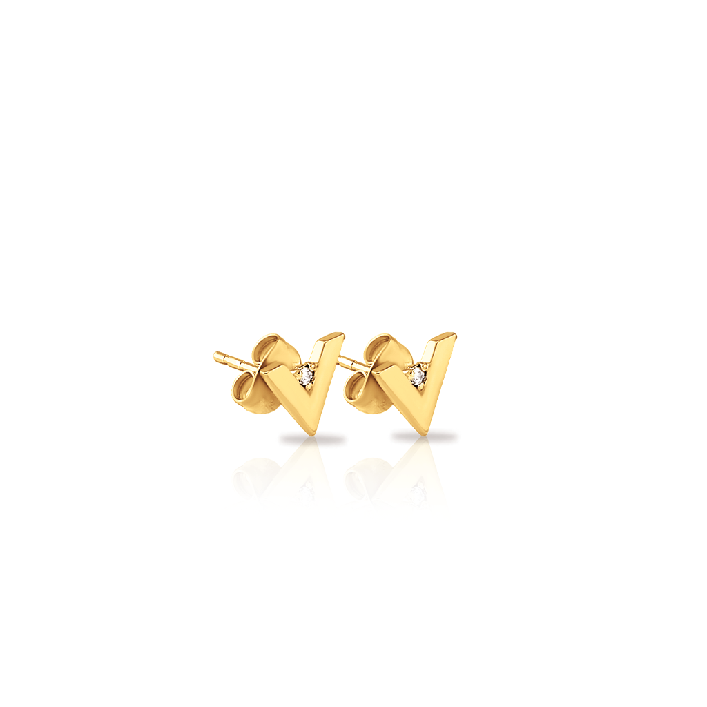 18k V-Gold Jewelled V Earrings - Pair