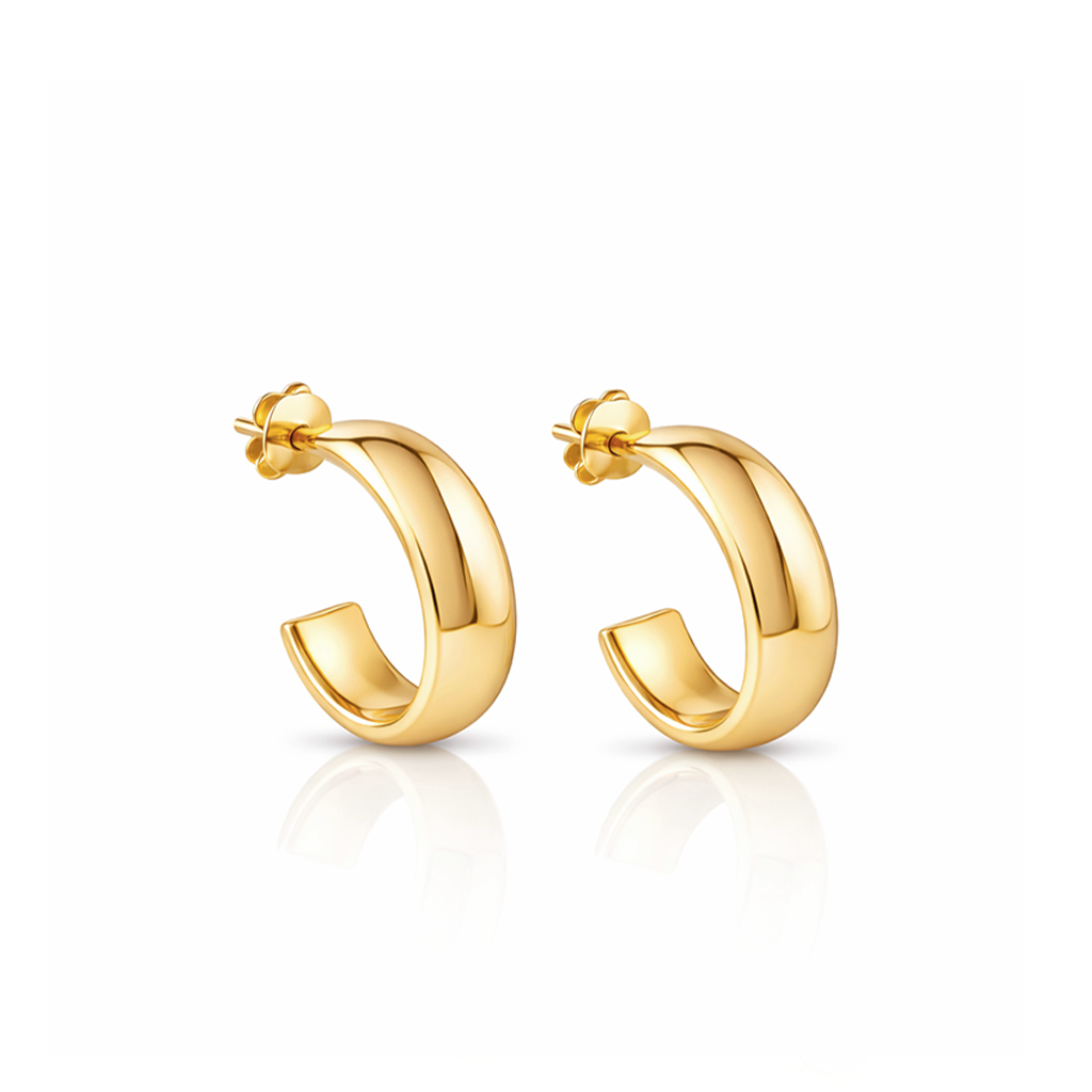 18k V-Gold Luna Curved Earrings - Pair