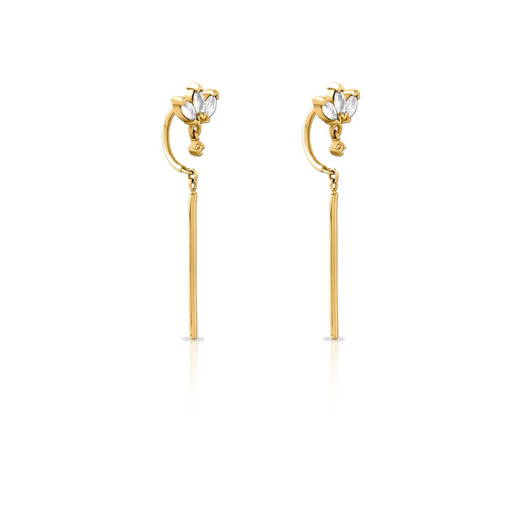 18k V-Gold Marquise Thread Earrings - Pair