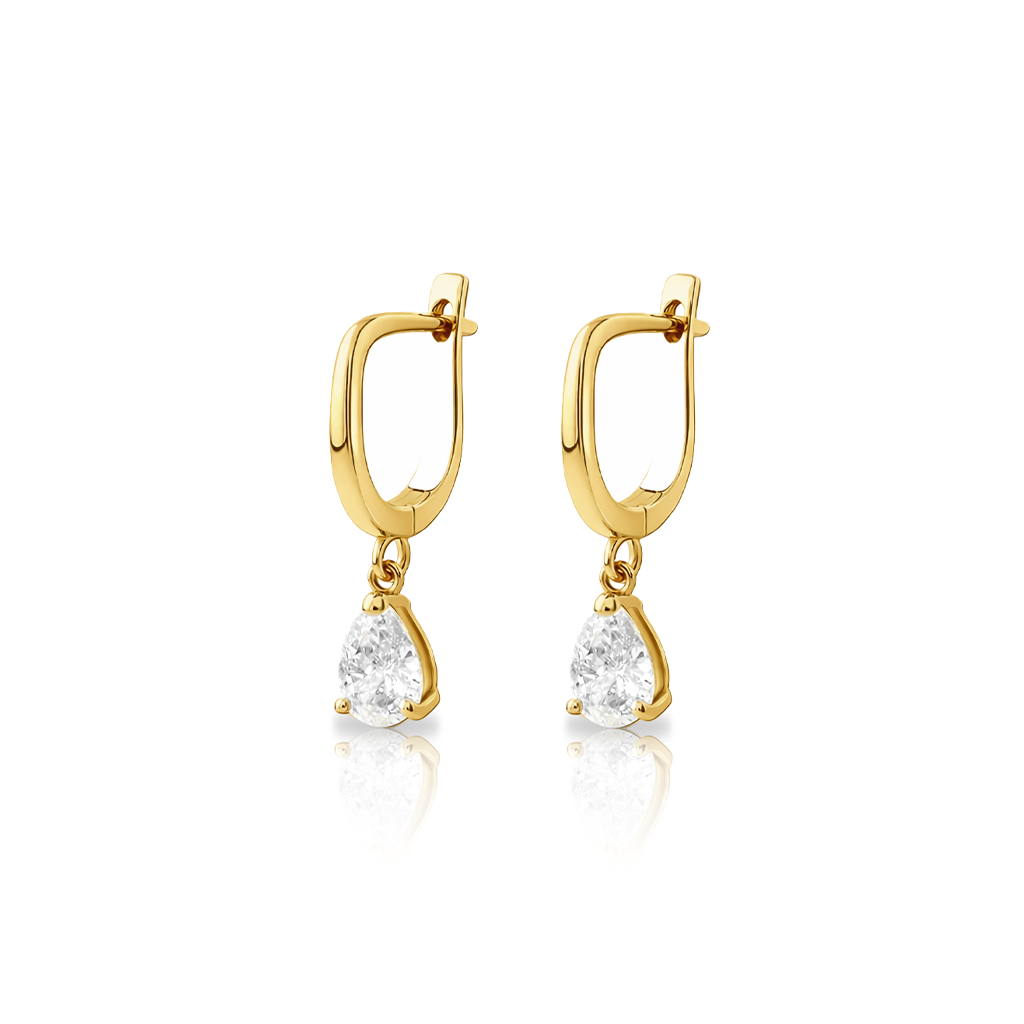 18k V-Gold Pear Drop Earrings - Pair