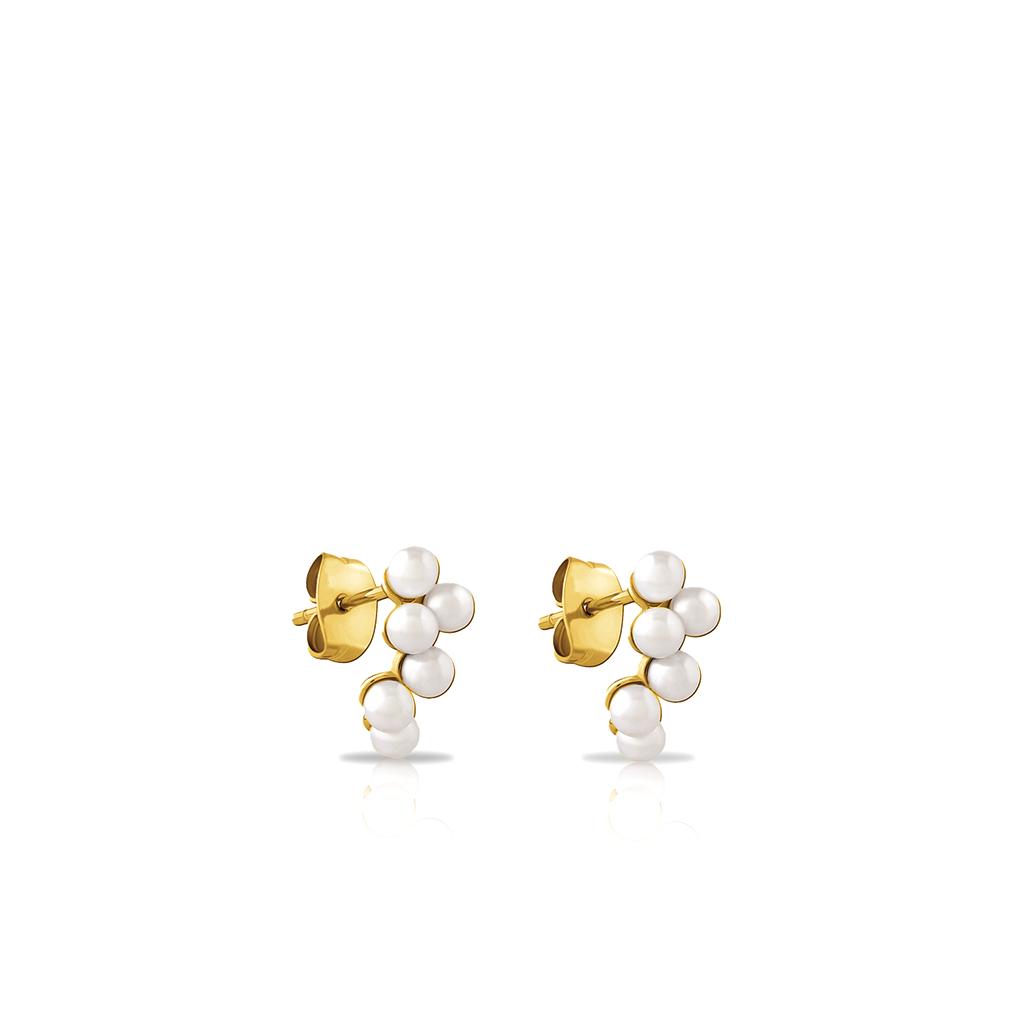 18k V-Gold Pearl Cluster Earrings - Pair