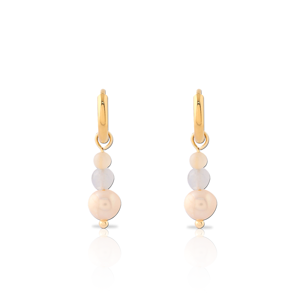 18k V-Gold Pearl Trio Earrings - Pair