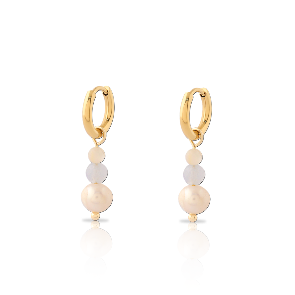 18k V-Gold Pearl Trio Earrings - Pair
