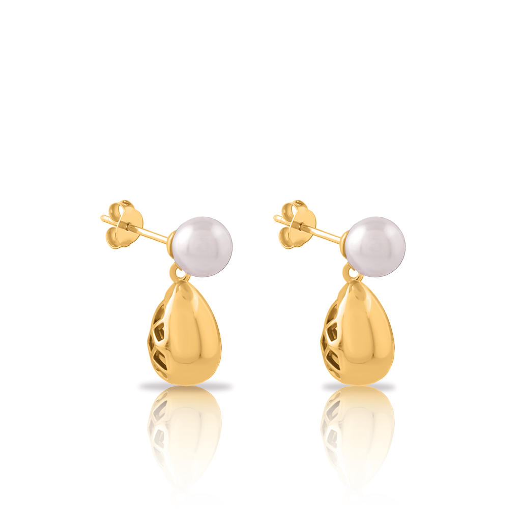 18k V-Gold Pearl Droplet Earrings - Pair
