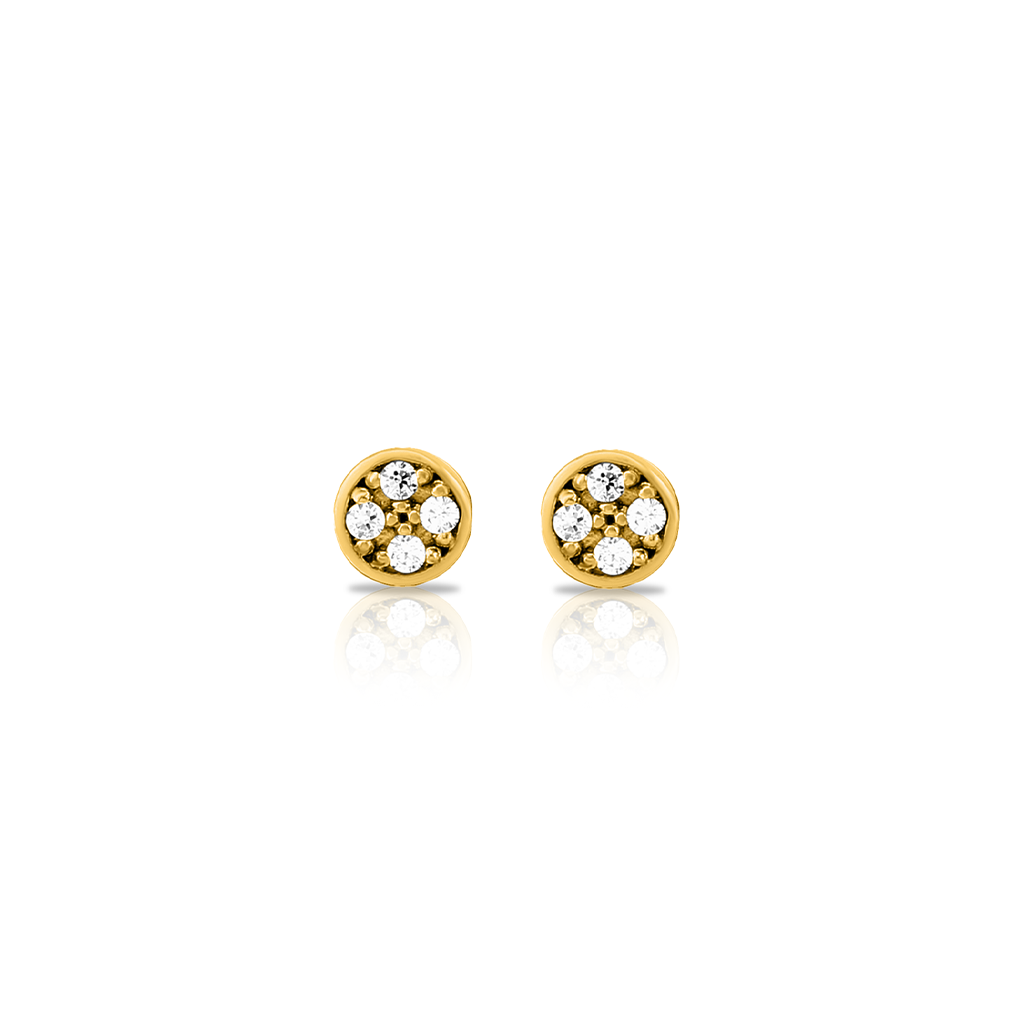 18k V-Gold Round Jewelled Earrings - Pair