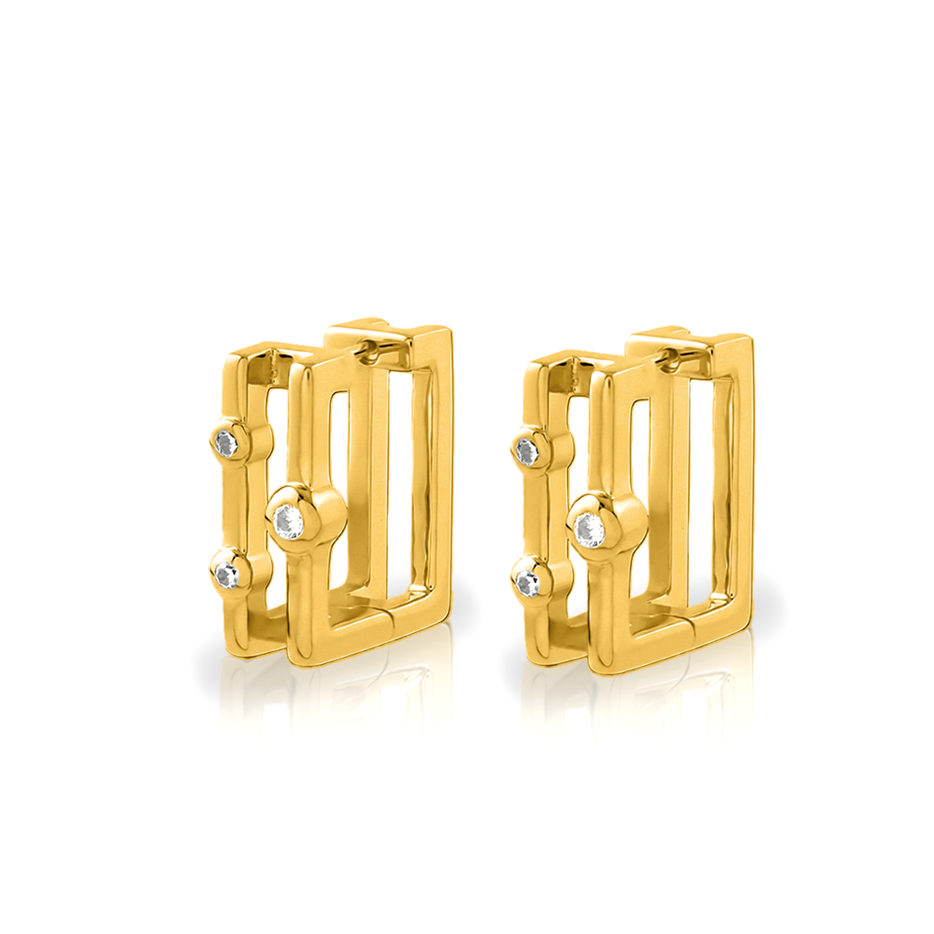 18k V-Gold Square Hoop Earrings - Pair