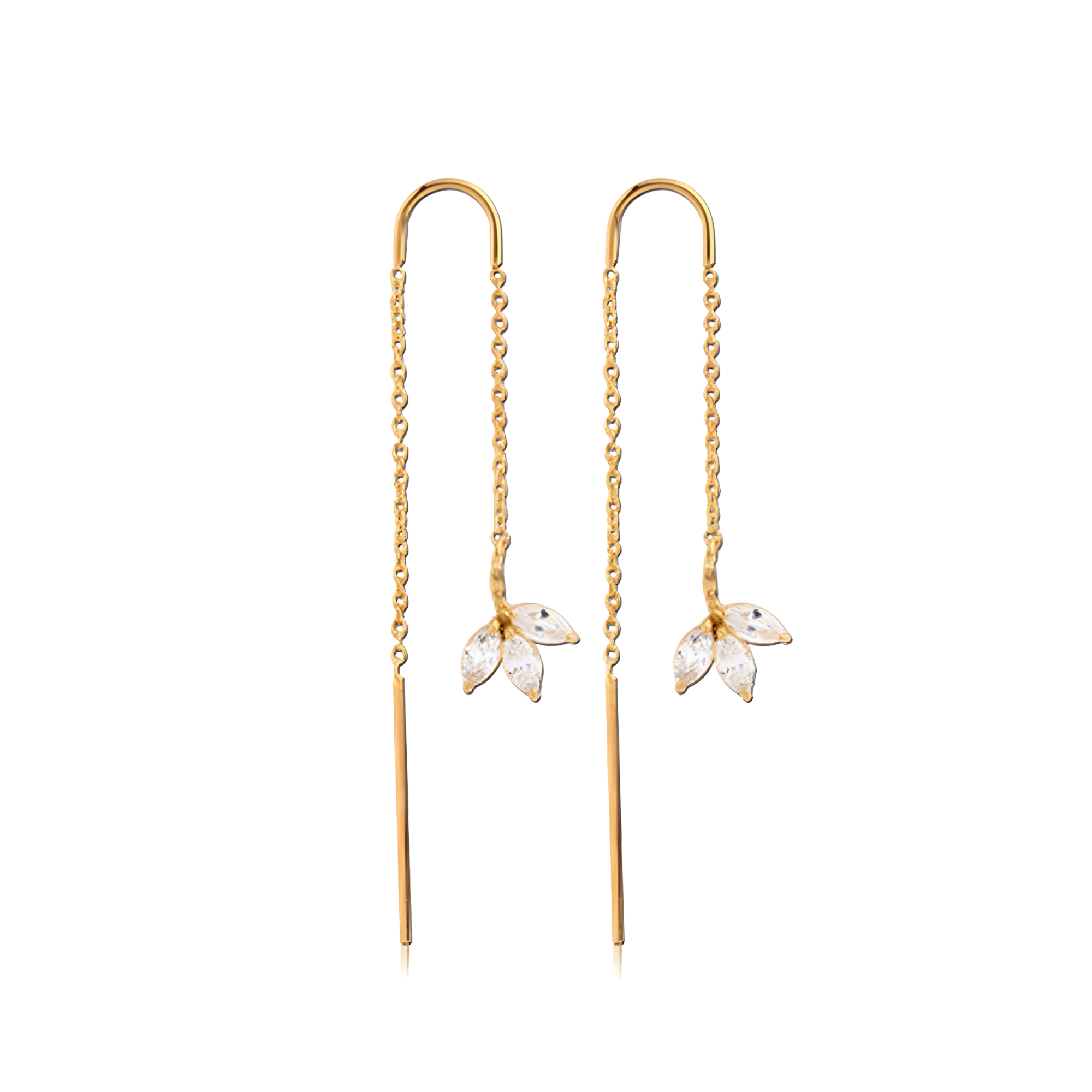V-Gold Marquise Chain Threader Earrings - Pair