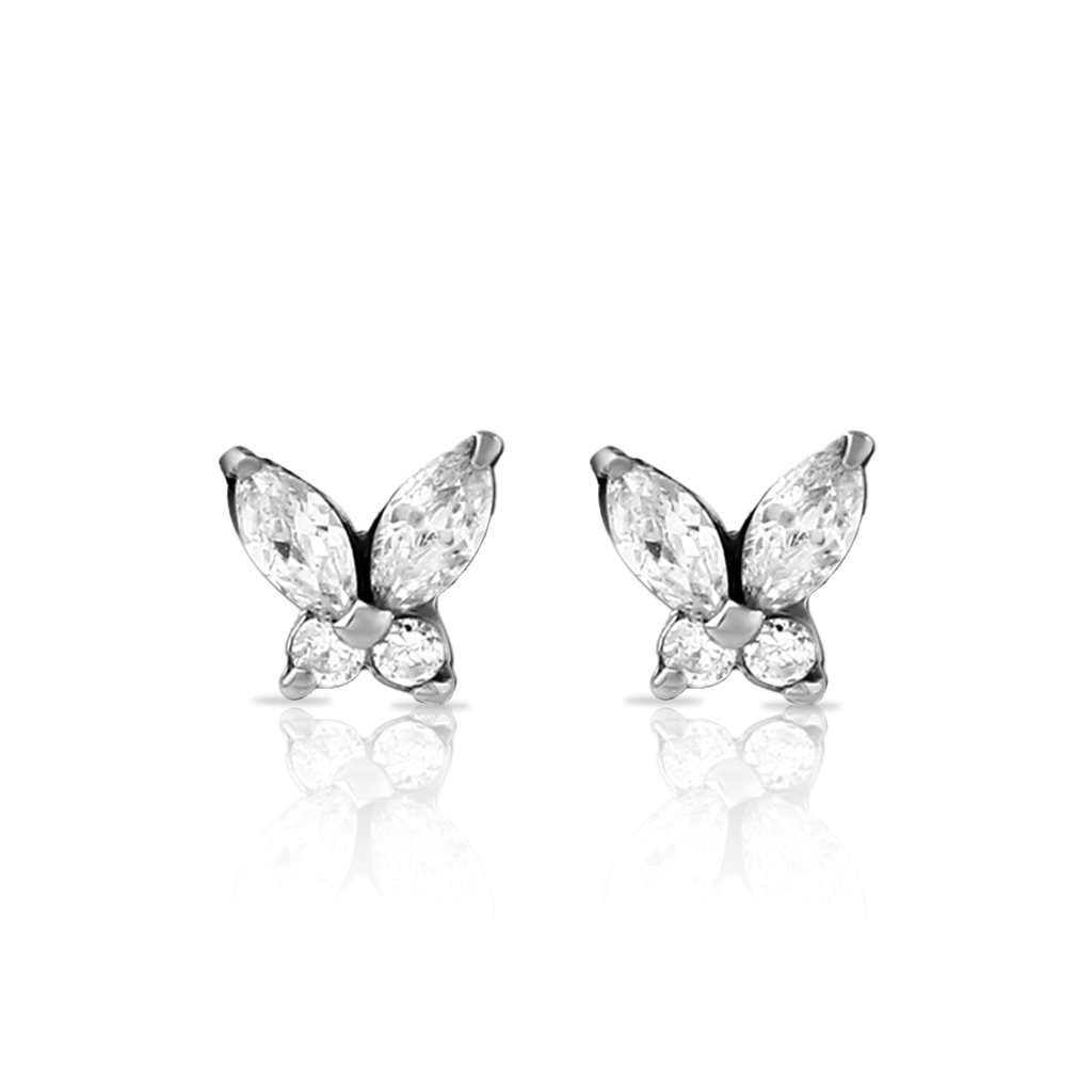 Surgical Steel Jewelled Butterfly Earrings - Pair
