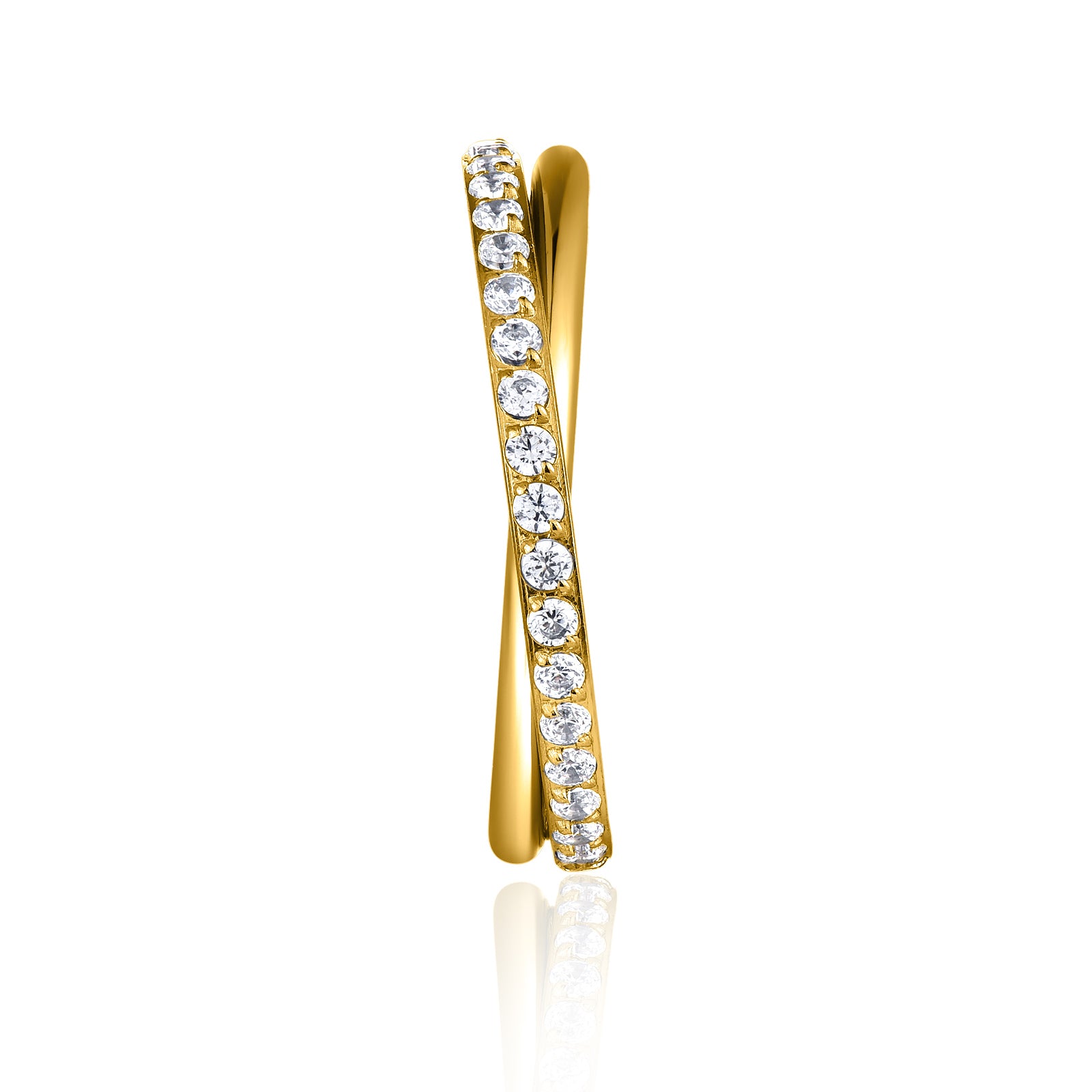 18k V-Gold Intertwined Crystal & Plain Hinged Ring