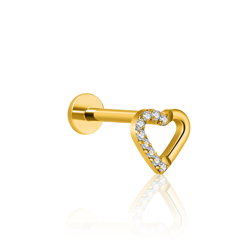18k V-Gold Internally Threaded Titanium Hollow Crystal Heart