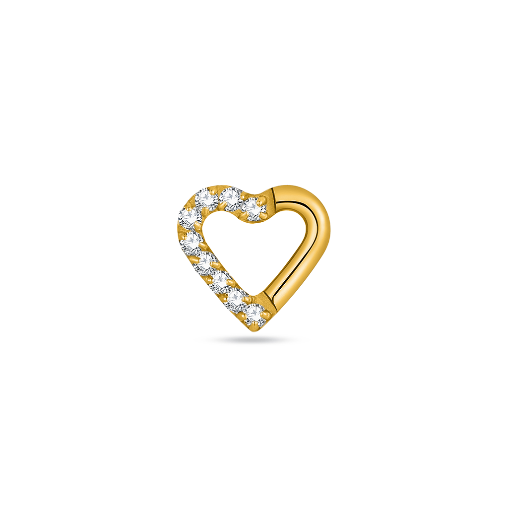 18k V-Gold Internally Threaded Titanium Hollow Crystal Heart