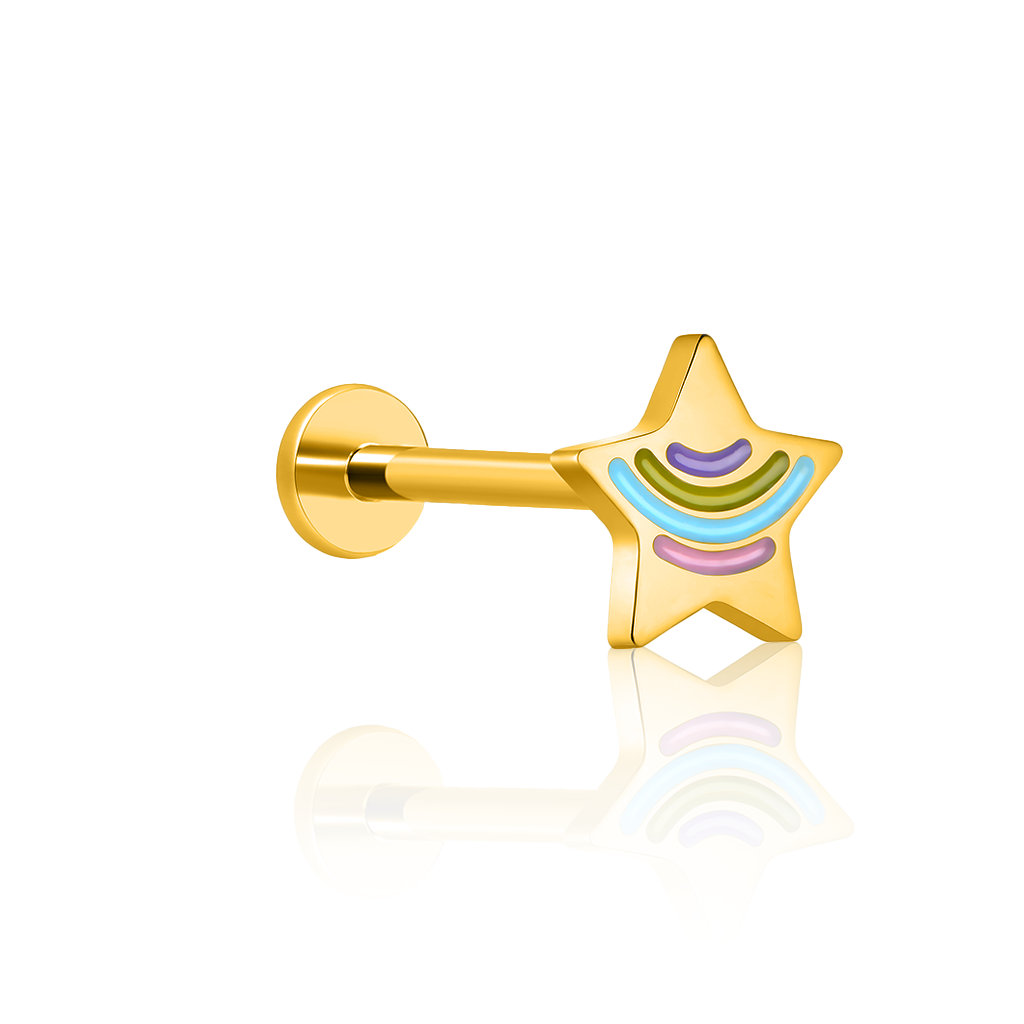 18k V-Gold Rainbow Star Enamel Flatback
