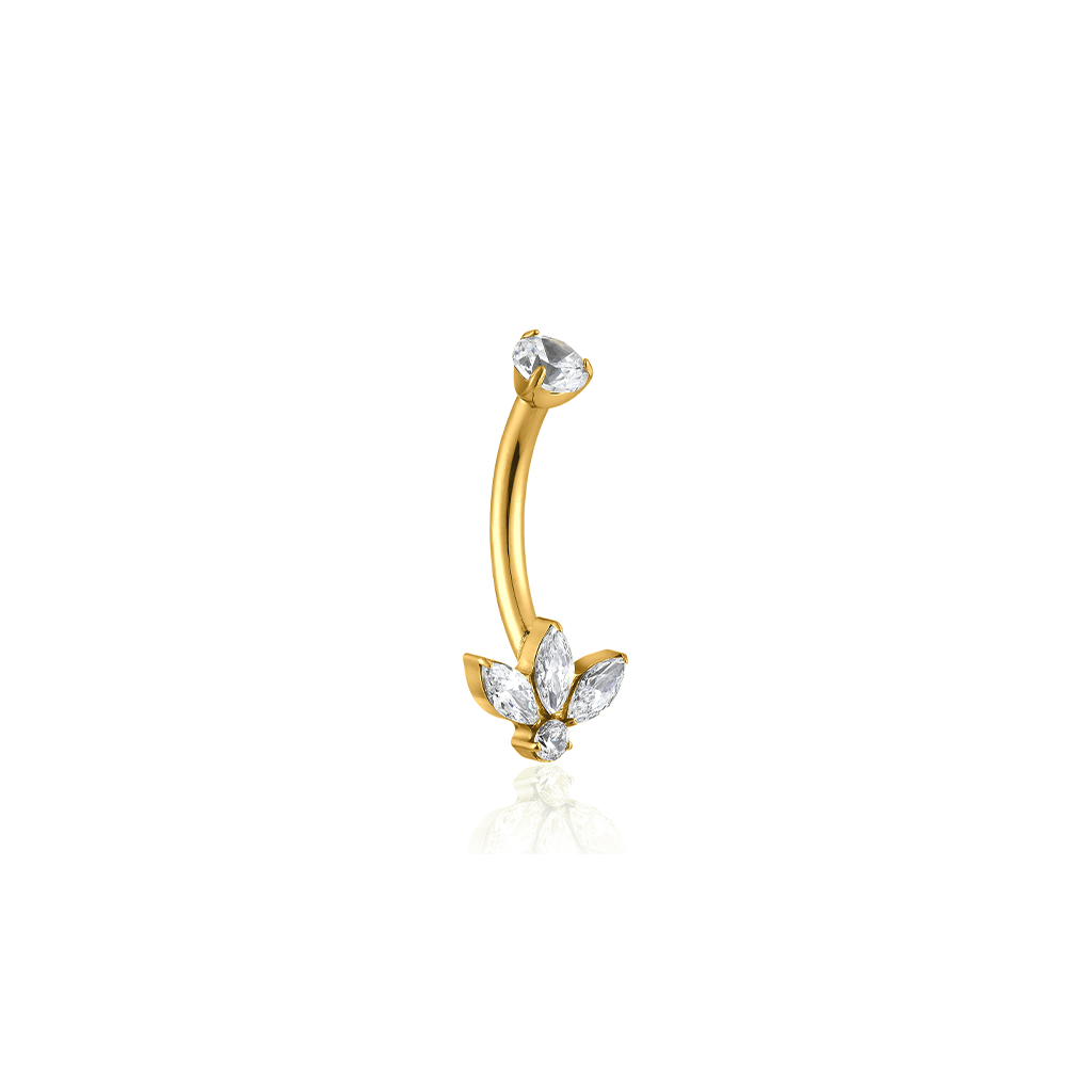 18kt V-Gold Flower Fan Navel Bar