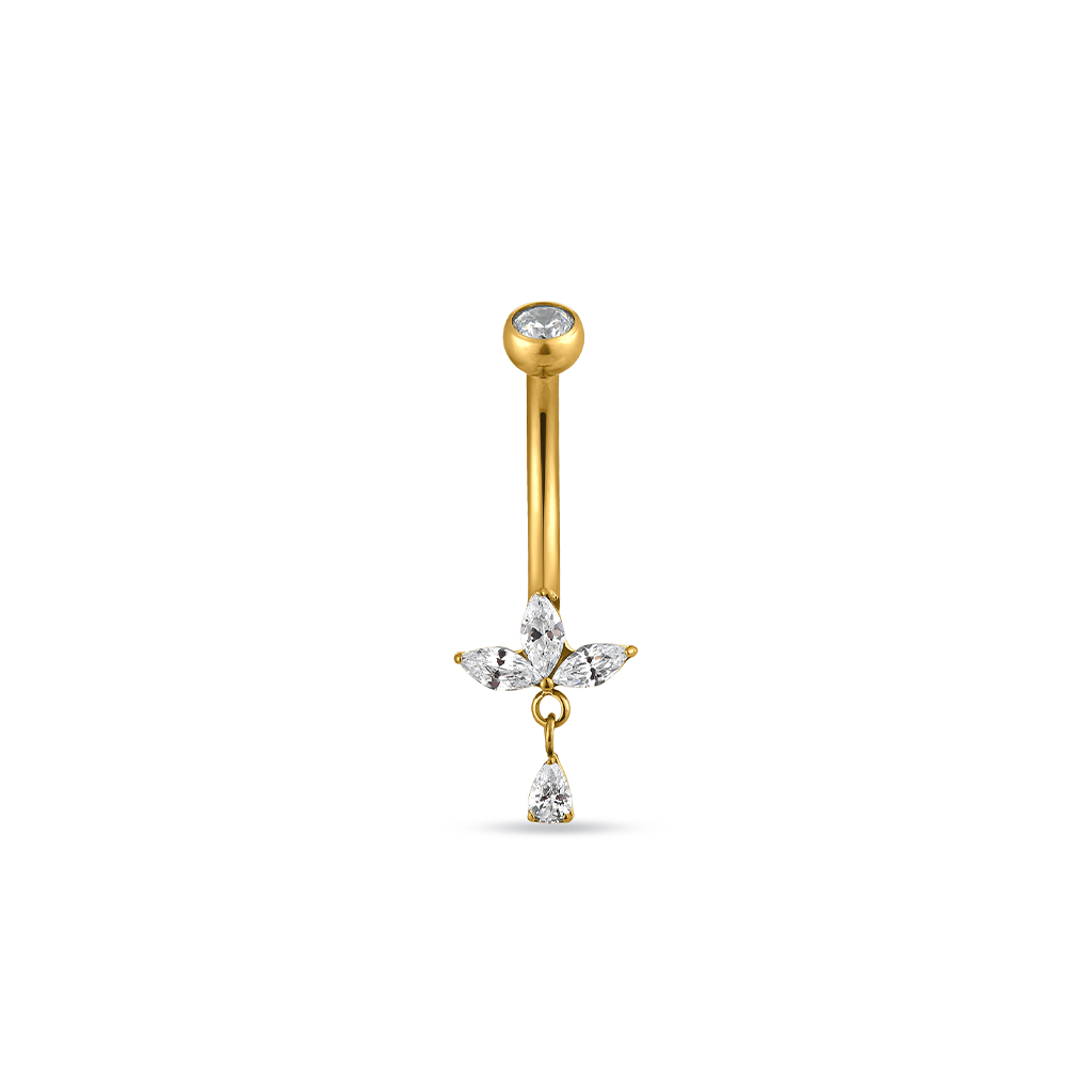 18kt V-Gold Flower Fan Drop Navel Bar