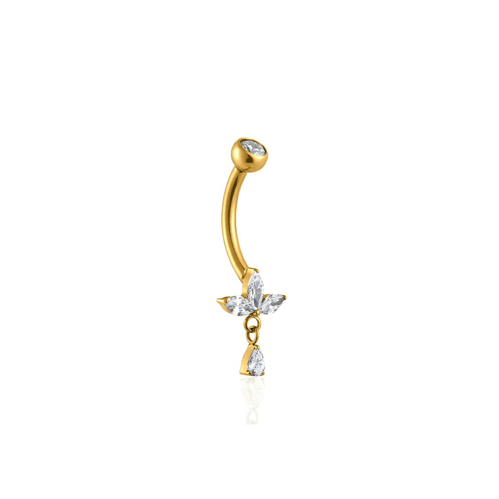 18kt V-Gold Flower Fan Drop Navel Bar
