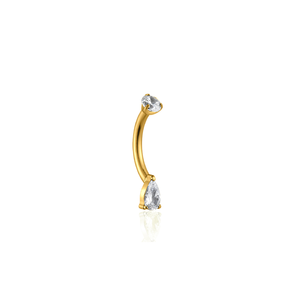 18k V-Gold Tear Crystal Curved Bar