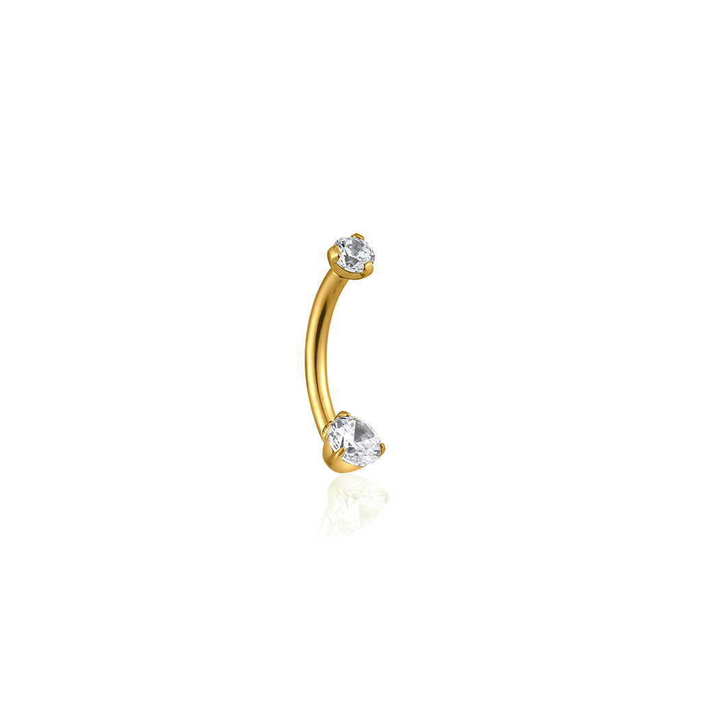 18k V-Gold Double Claw Crystal Curved Bar