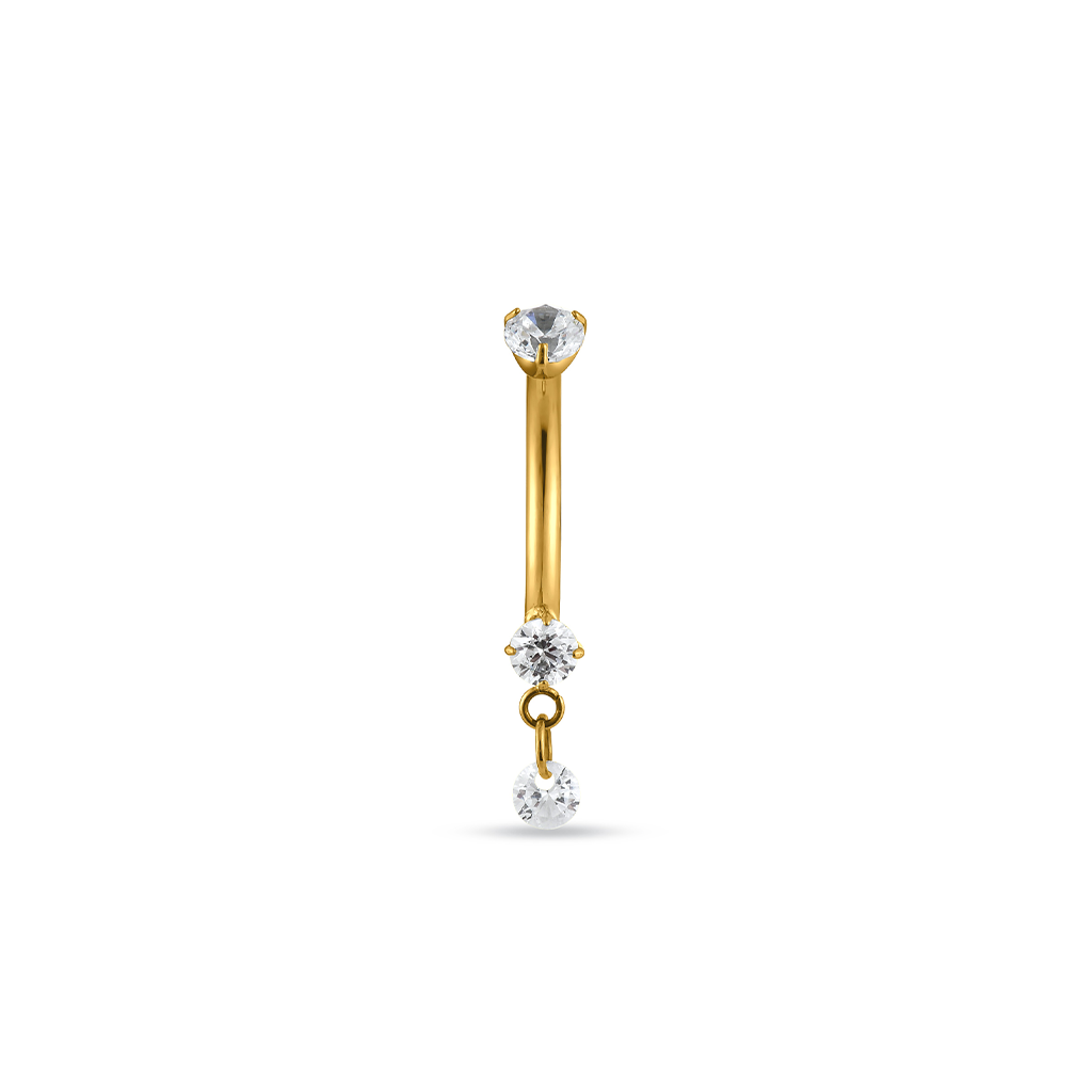 18k V-Gold Prong Crystal Dangle Curved Bar