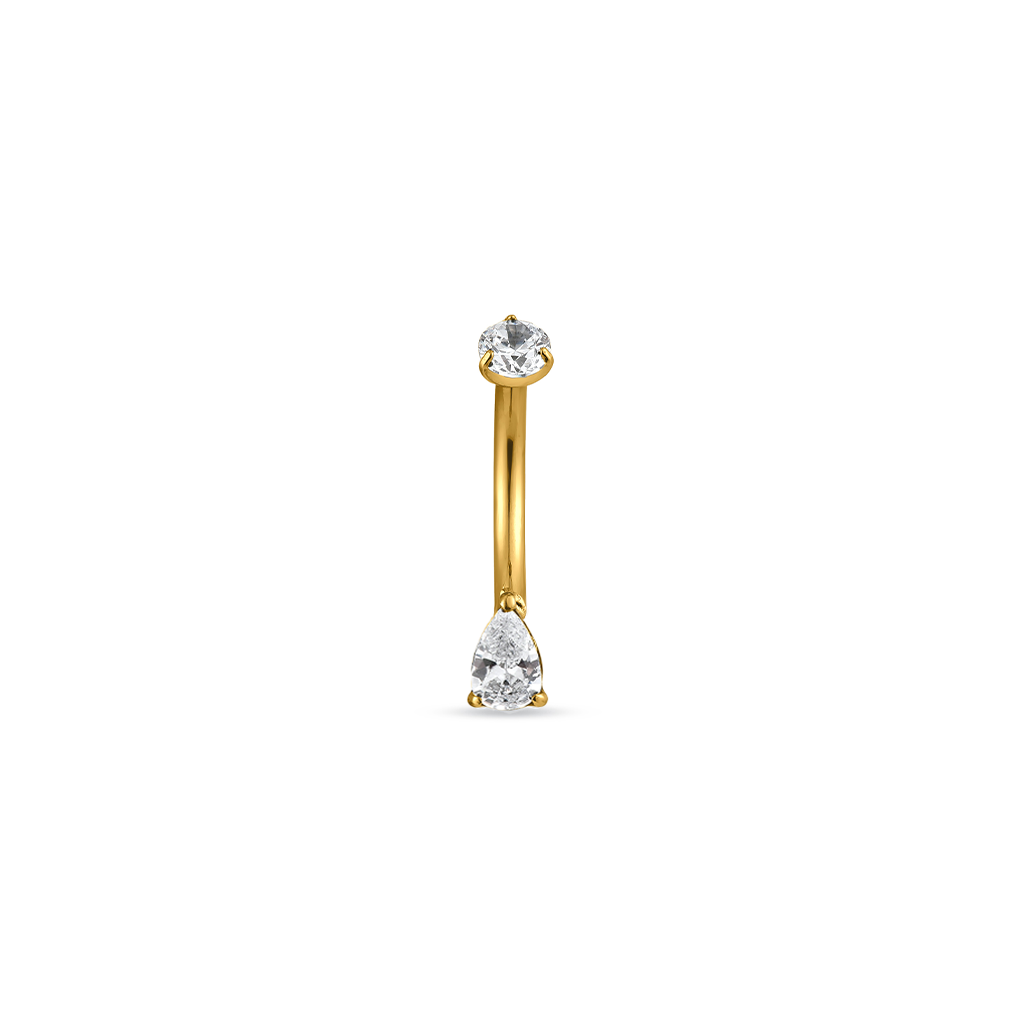 18k V-Gold Tear Crystal Curved Bar
