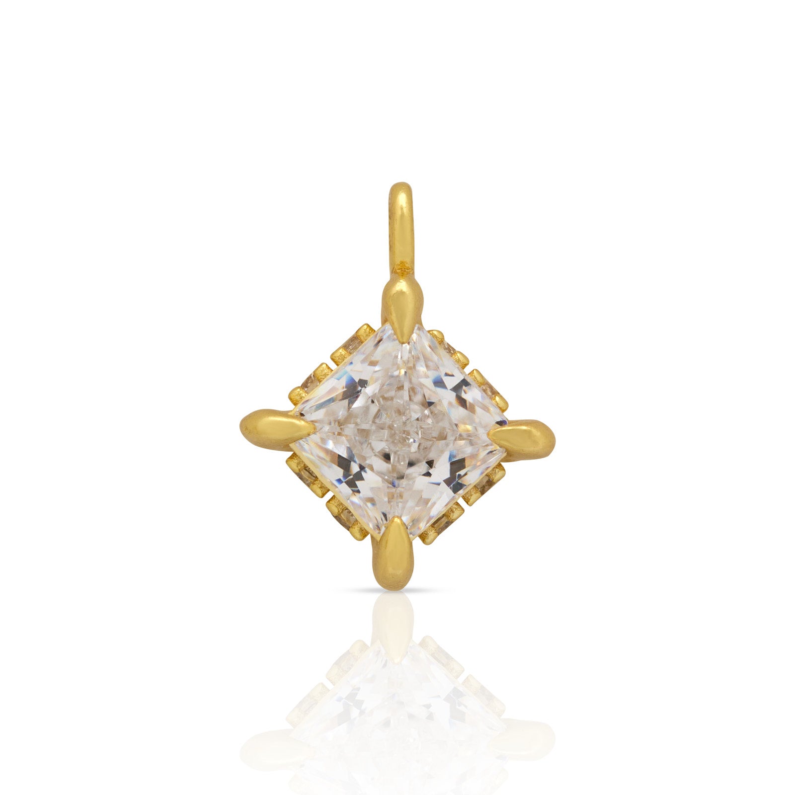 14kt Gold Vermeil Permanent Charm - Square Crystal