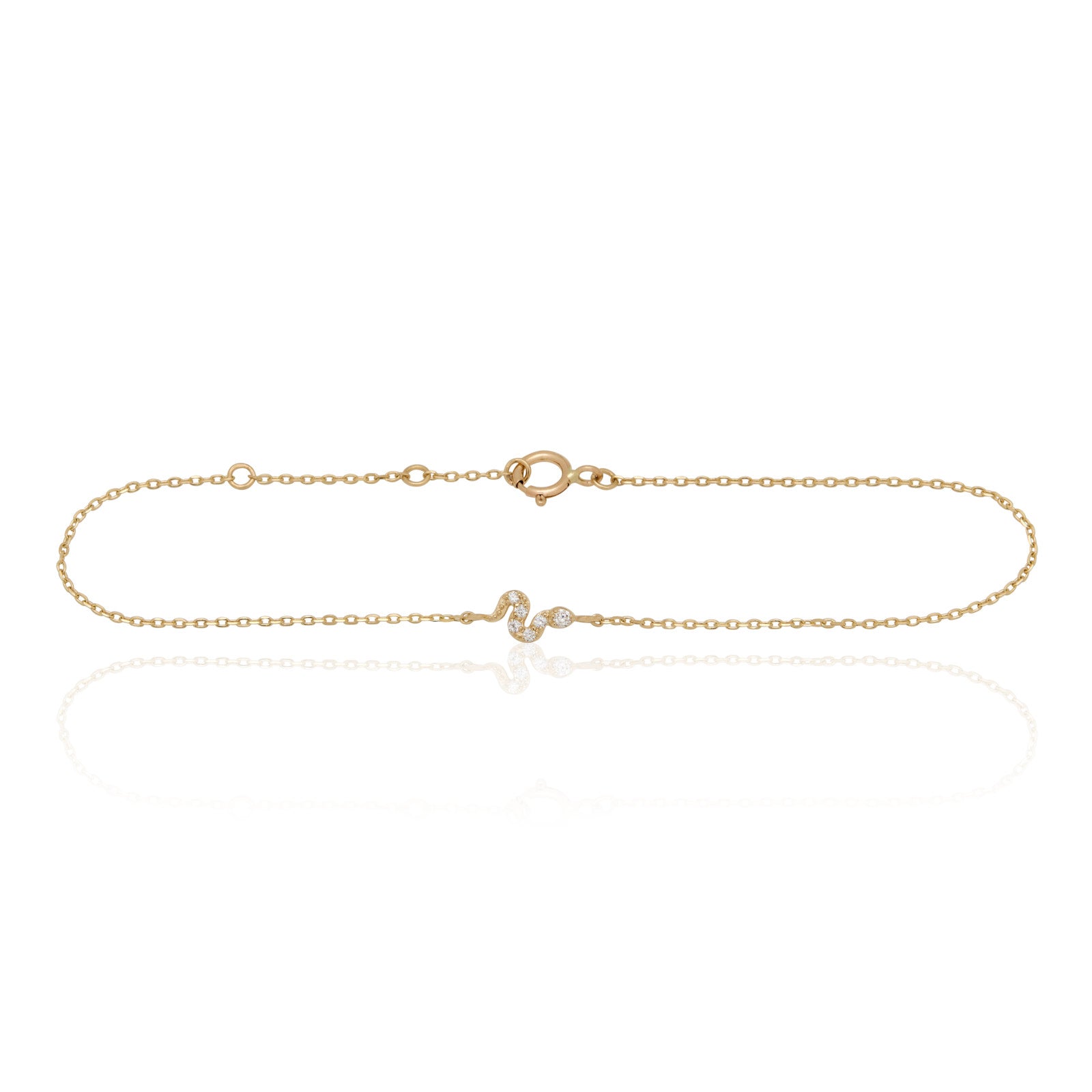 14kt Yellow Gold Snake White Diamond Bracelet