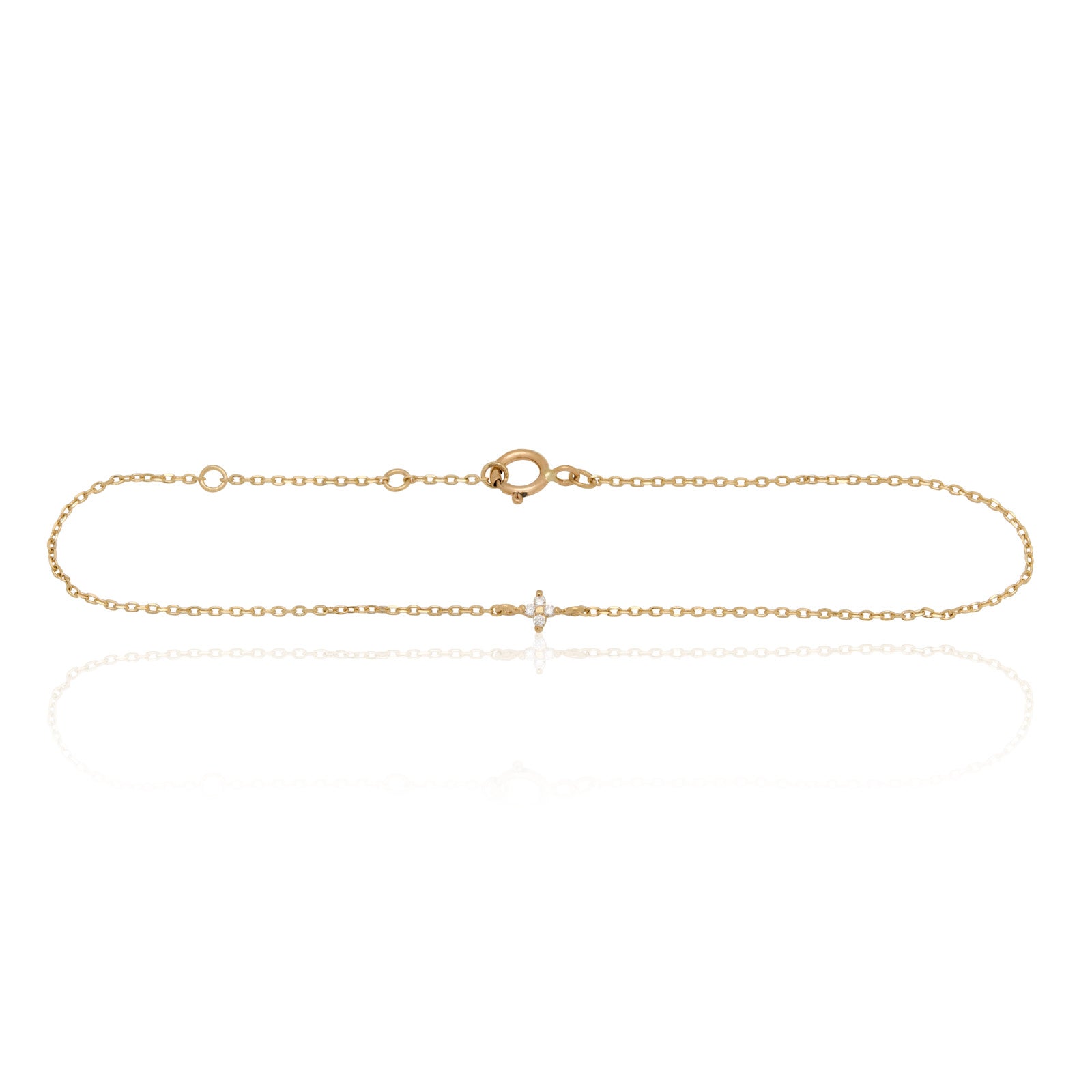 14kt Yellow Gold 4 Petal White Diamond Bracelet