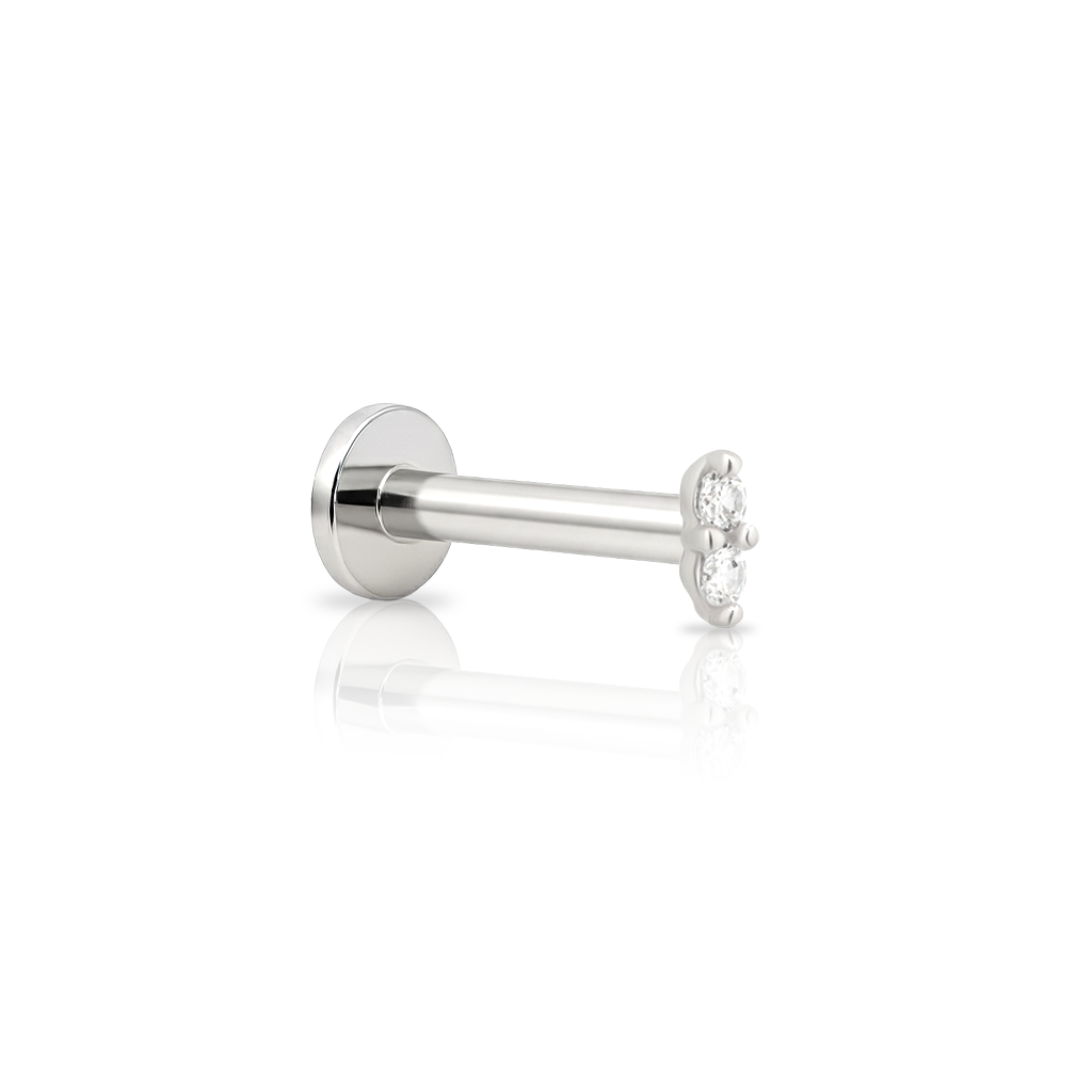 14kt White Gold Flatback - 2 Stone Prong Set