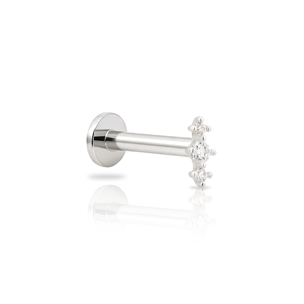 14kt White Gold Flatback - 3 Stone Prong Set Round 1mm - 2mm