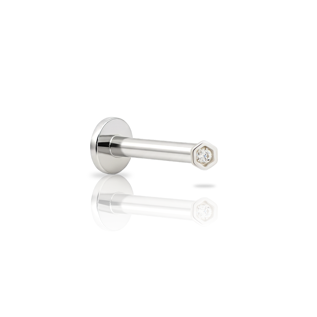 14kt White Gold Flatback - Bezel Hexagon