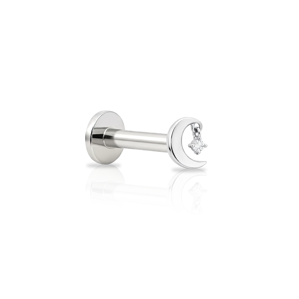 14kt White Gold Flatback - Dangle Moon