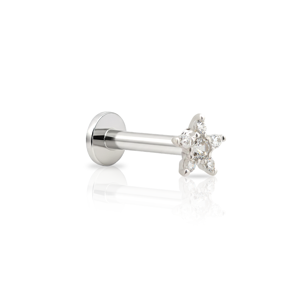 14kt White Gold Flatback - Jewelled Star