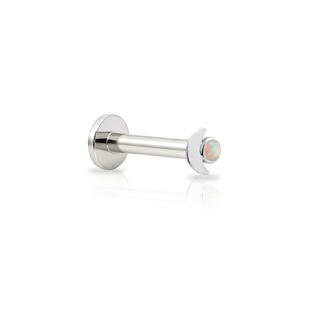 14kt White Gold Flatback - Moon & Opal