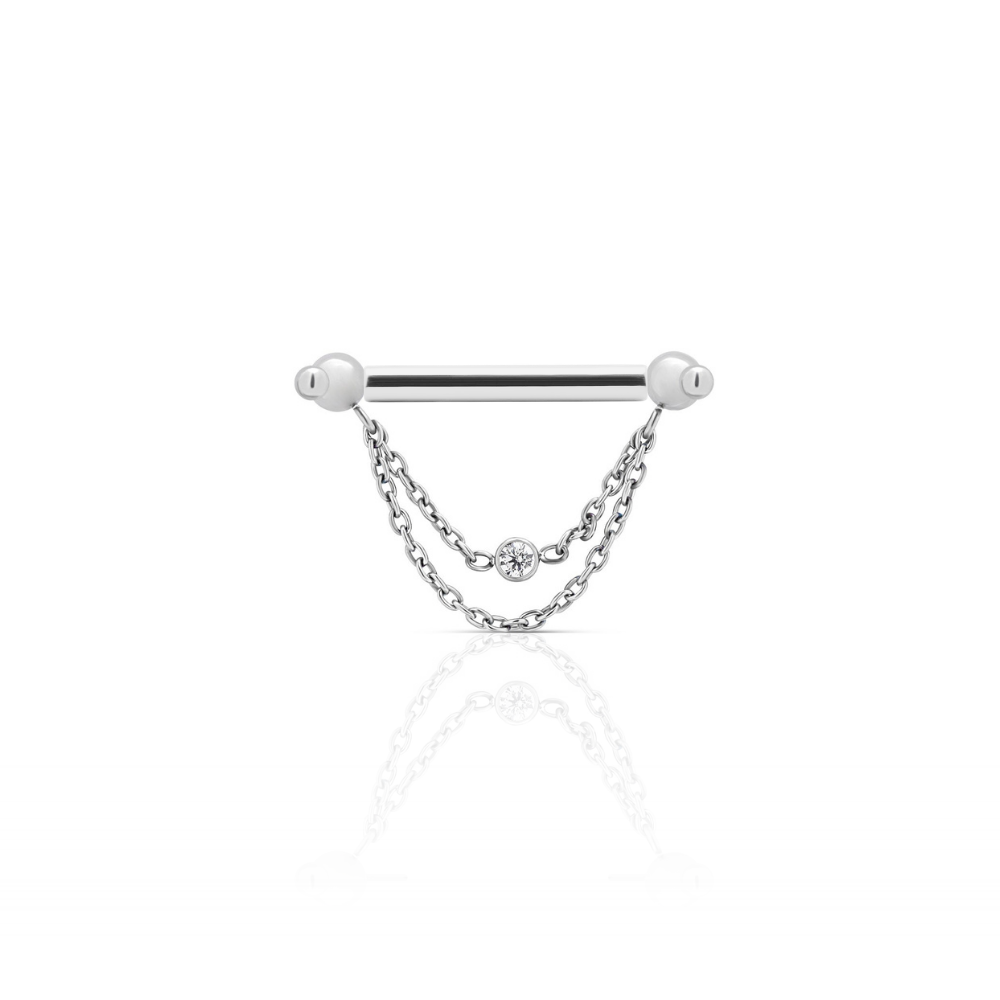 dual-bead with cascading double chains nipple bar