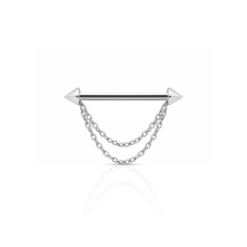 Spikes with dual hanging chains nipple bar