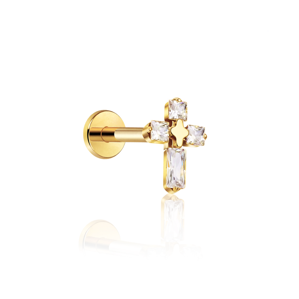 18k V-Gold Baguette Cross Flatback