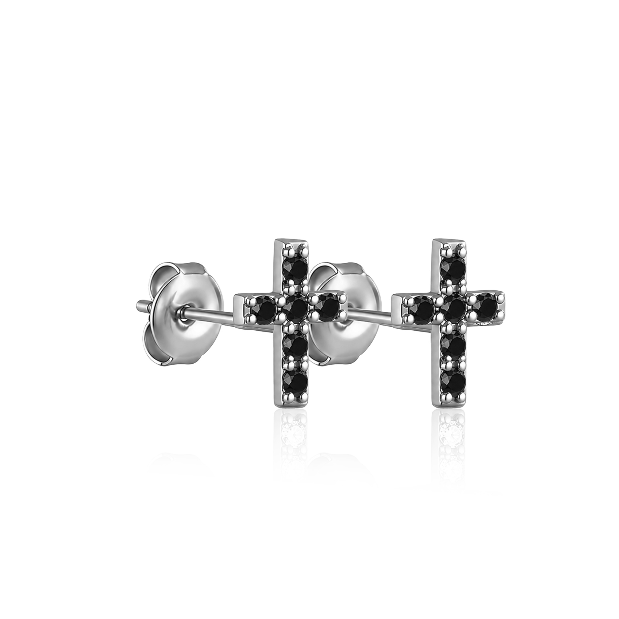 Black Crystal Cross Earrings - Pair