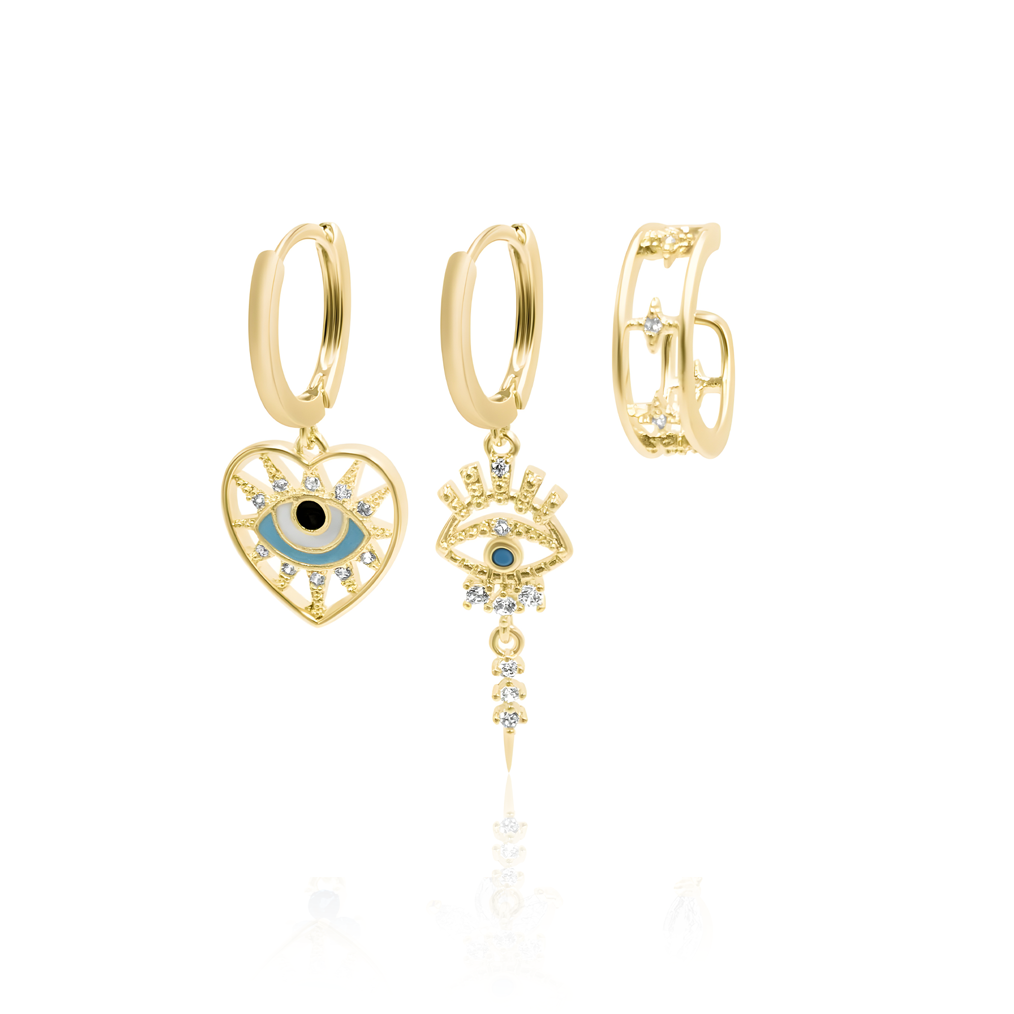 Curated Ear Stack - Heart Eye | Dangle Eye | Fake Cuff