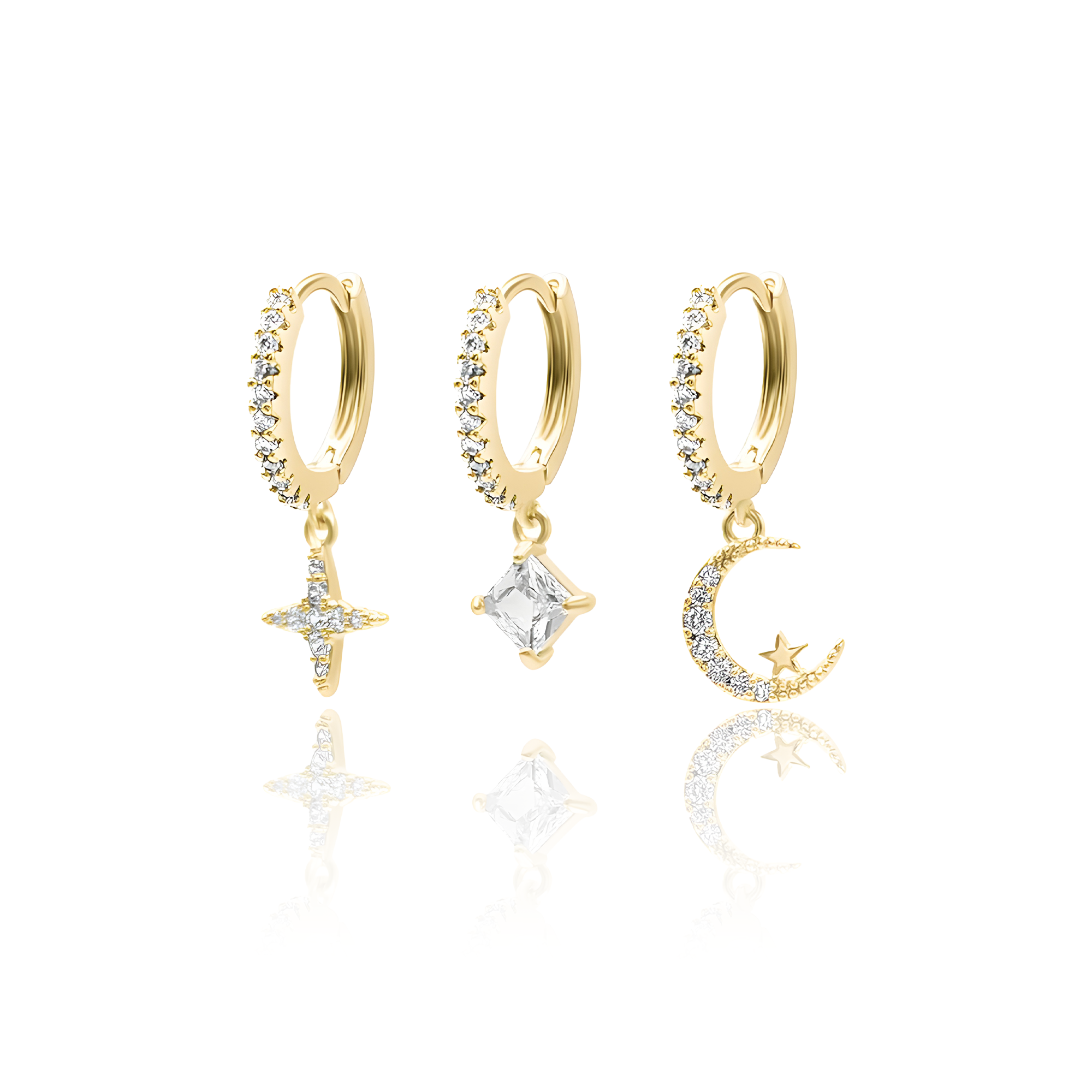 Curated Ear Stack - Moon Star | Square Crystal | 4 Point Star