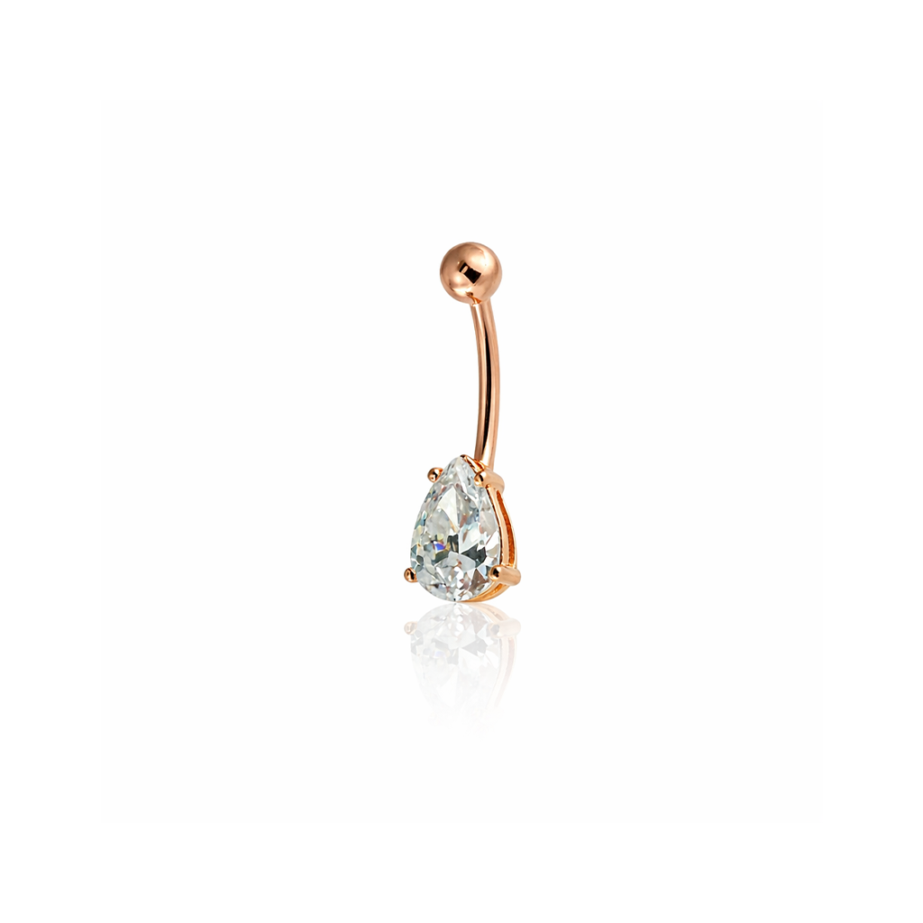 Rose Gold Pear Crystal Navel Bar