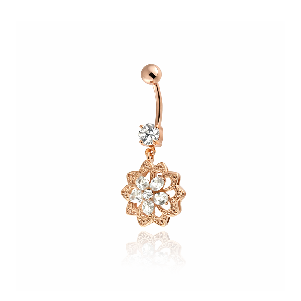Rose Gold Flower Pendant Navel Bar