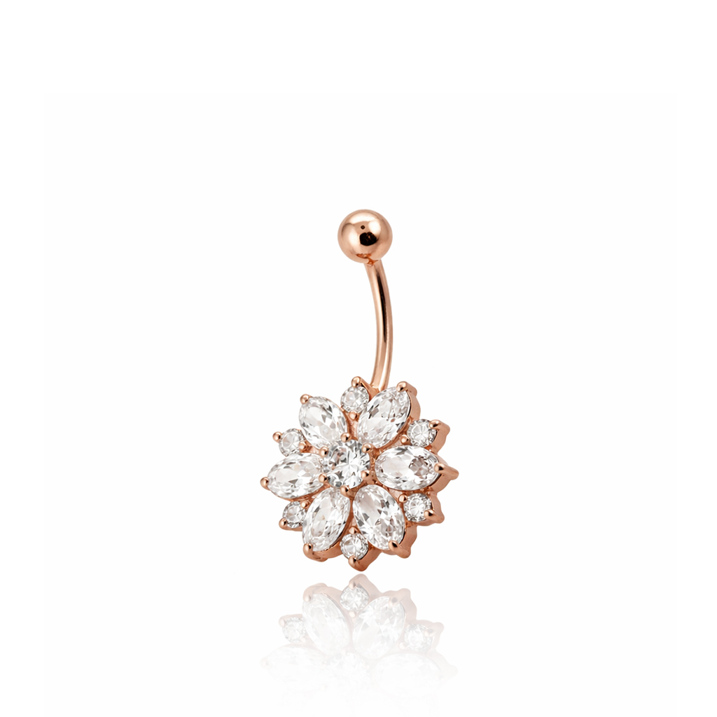 Rose Gold Large Flower Navel Bar