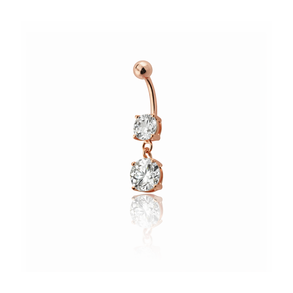 Rose Gold Crystal 1 Drop Navel Bar